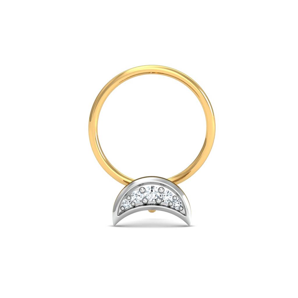 KuberBox 18K Yellow Gold Crescent Studded Nose Pin
