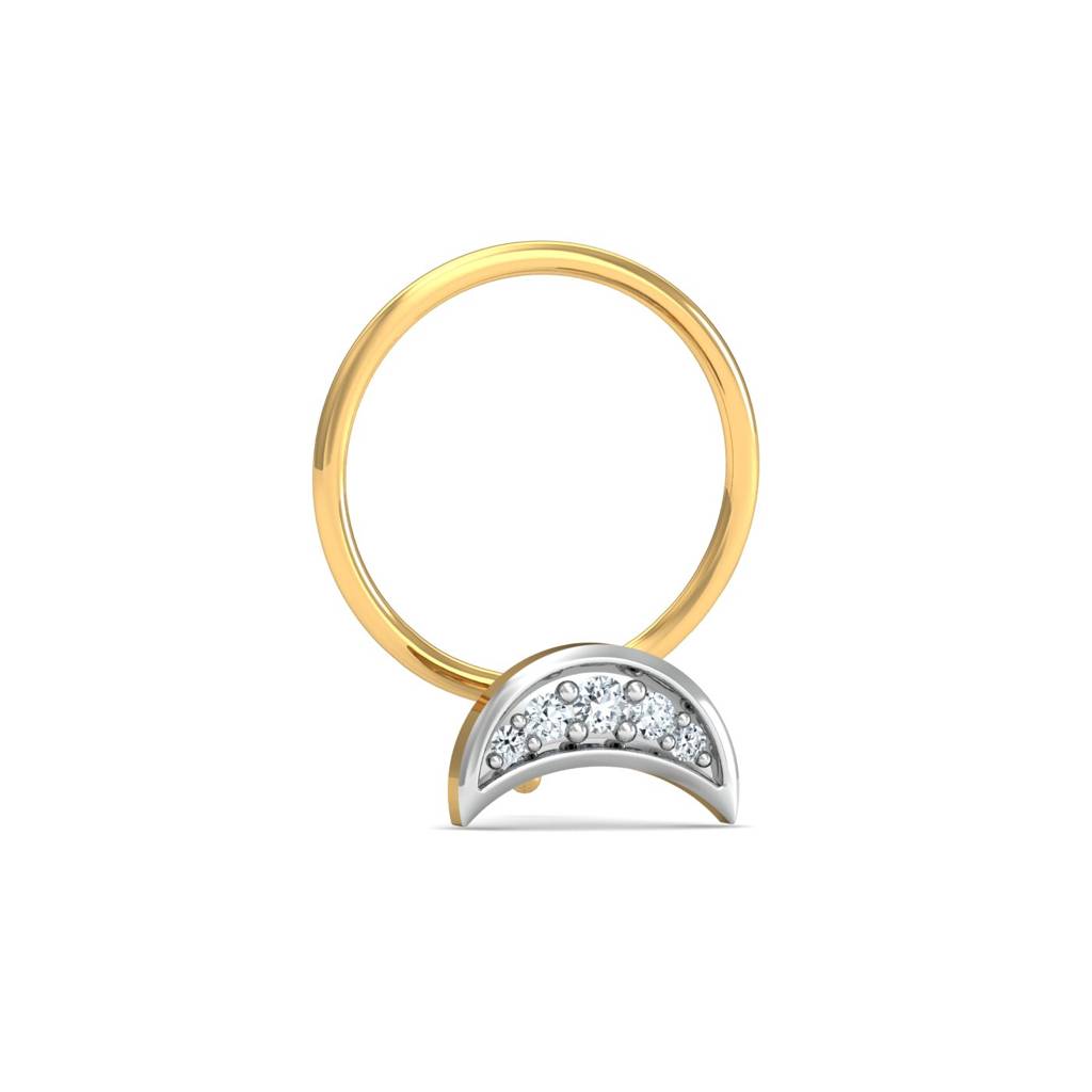 KuberBox 18K Yellow Gold Crescent Studded Nose Pin