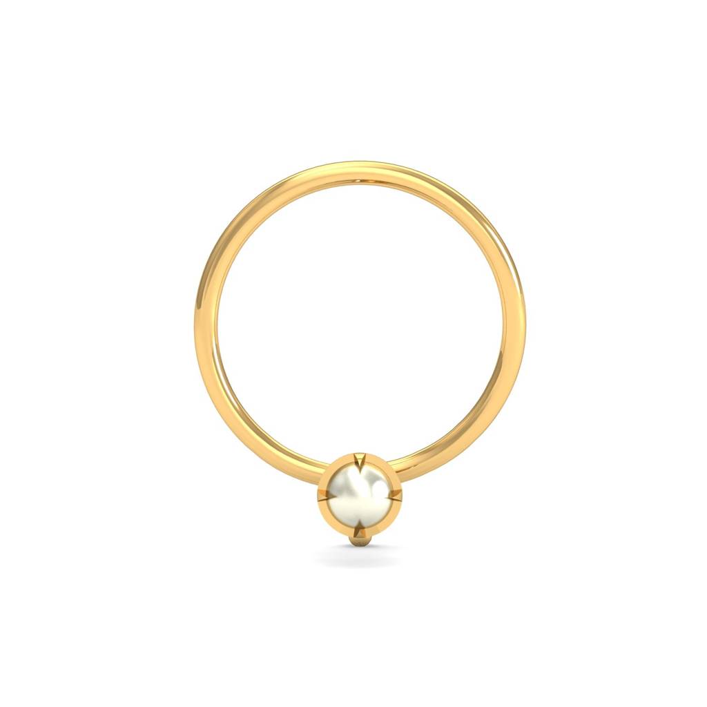 KuberBox 18K Yellow Gold Ashen 2 mm Round Pearl Nose Pin