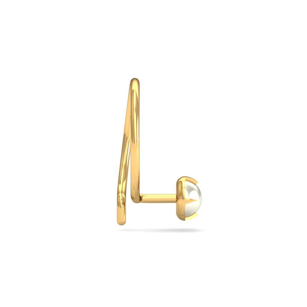 KuberBox 18K Yellow Gold Ashen 3 mm Round Pearl Nose Pin