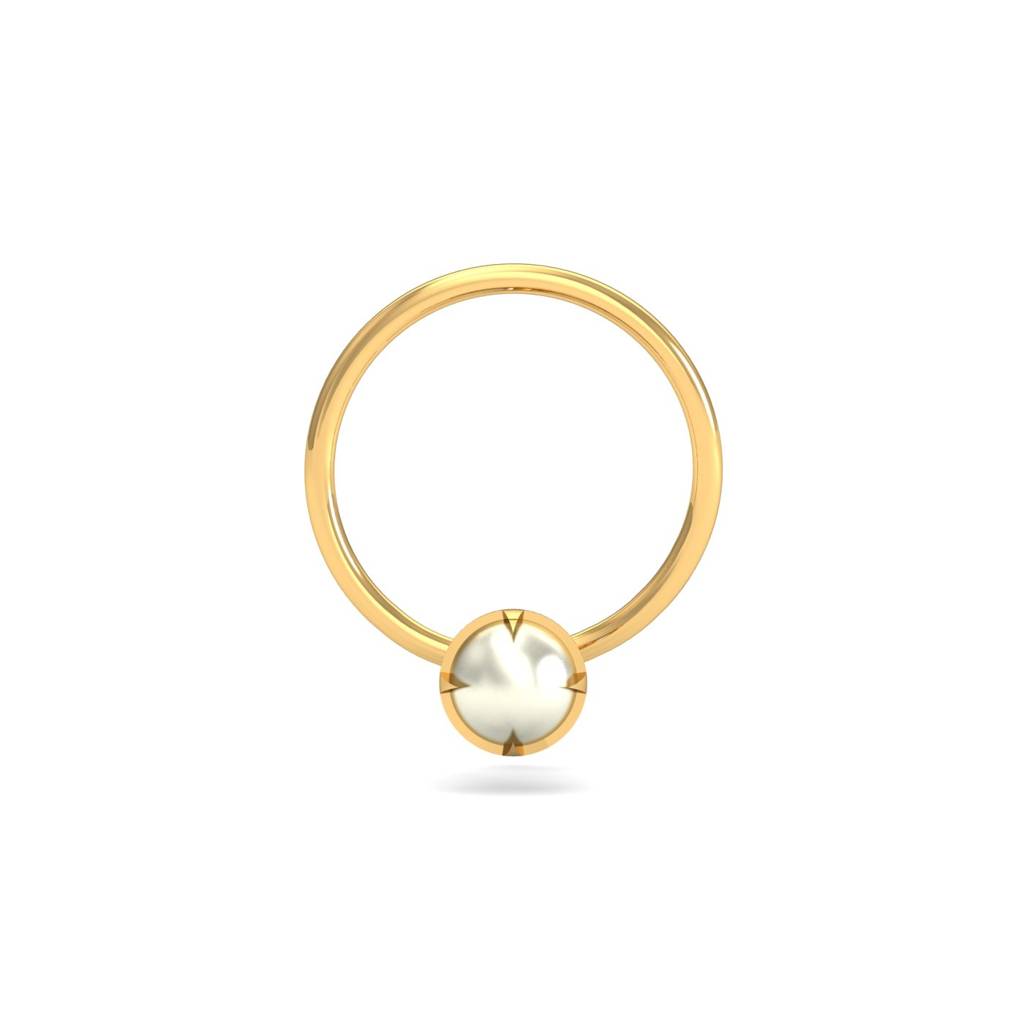 KuberBox 18K Yellow Gold Ashen 3 mm Round Pearl Nose Pin