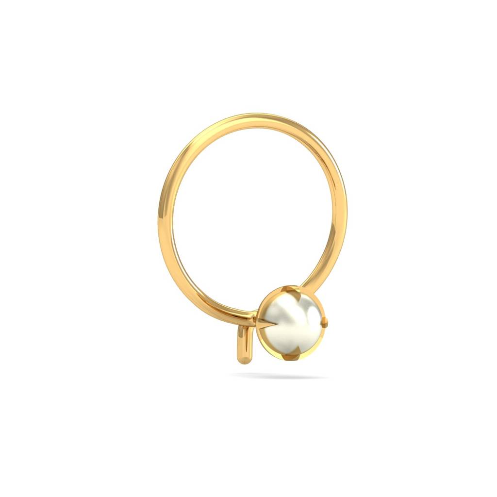 KuberBox 18K Yellow Gold Ashen 3 mm Round Pearl Nose Pin