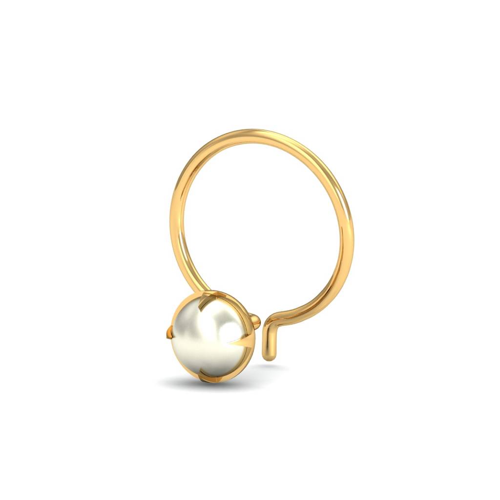 KuberBox 18K Yellow Gold Ashen 4 mm Round Pearl Nose Pin