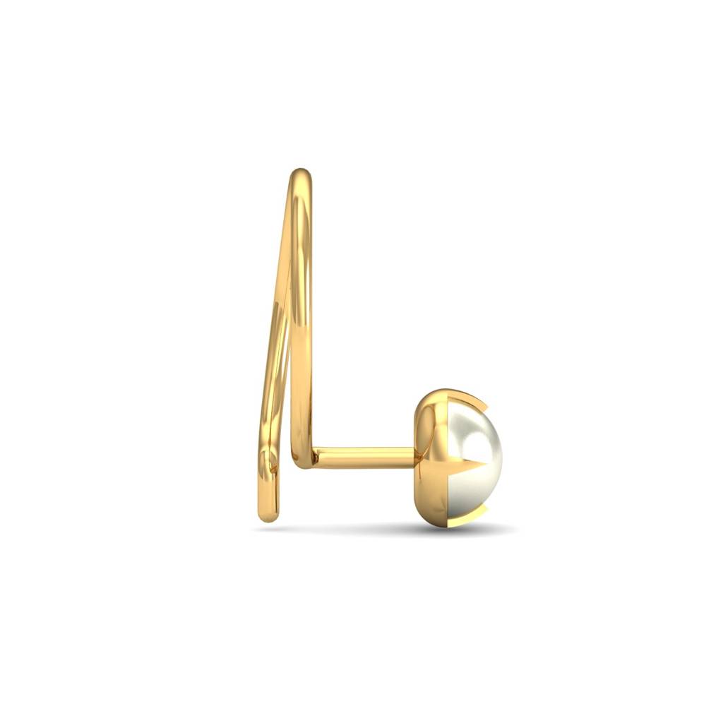 KuberBox 18K Yellow Gold Ashen 4 mm Round Pearl Nose Pin
