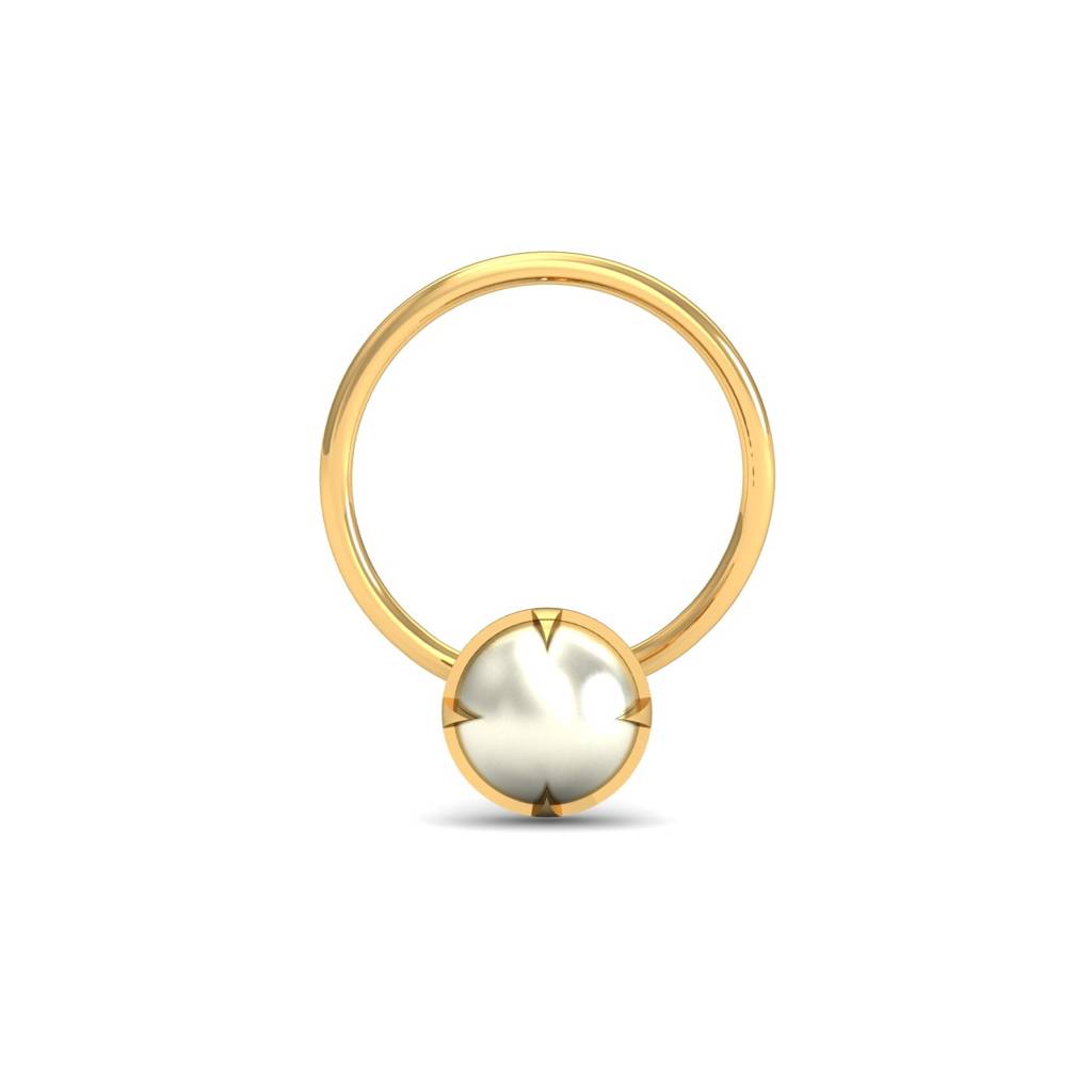 KuberBox 18K Yellow Gold Ashen 4 mm Round Pearl Nose Pin