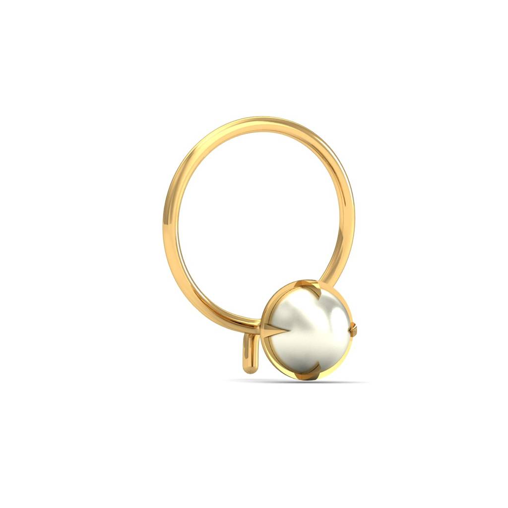 KuberBox 18K Yellow Gold Ashen 4 mm Round Pearl Nose Pin