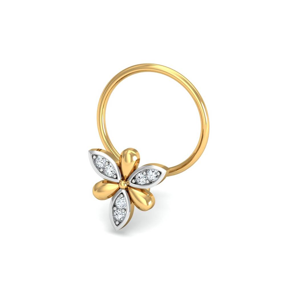 KuberBox 18K Yellow Gold Sepals Diamond Nose Pin