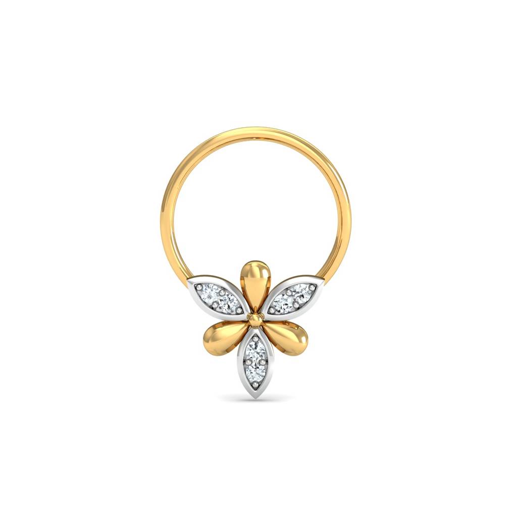 KuberBox 18K Yellow Gold Sepals Diamond Nose Pin