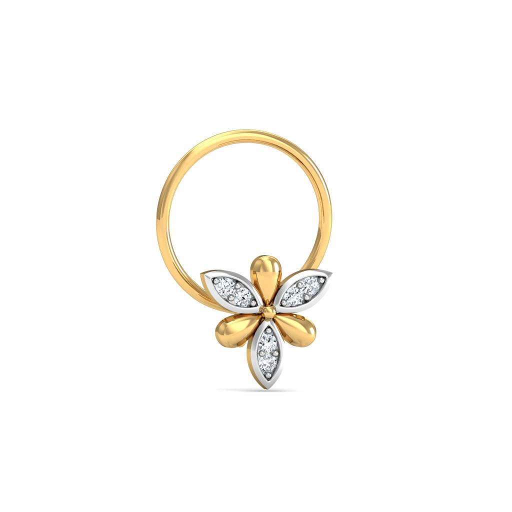 KuberBox 18K Yellow Gold Sepals Diamond Nose Pin