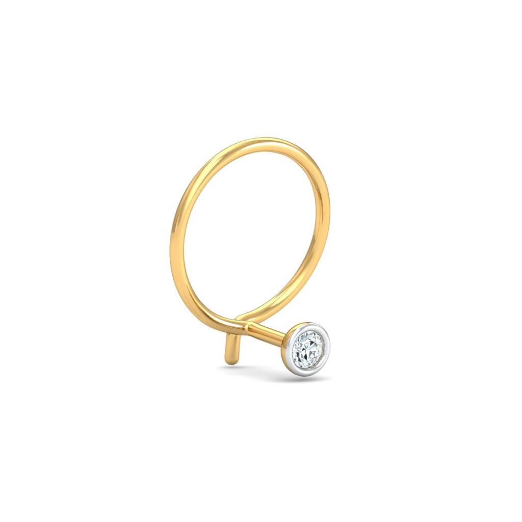 KuberBox 18K Yellow Gold Bezel 3 Cent Nose Pin
