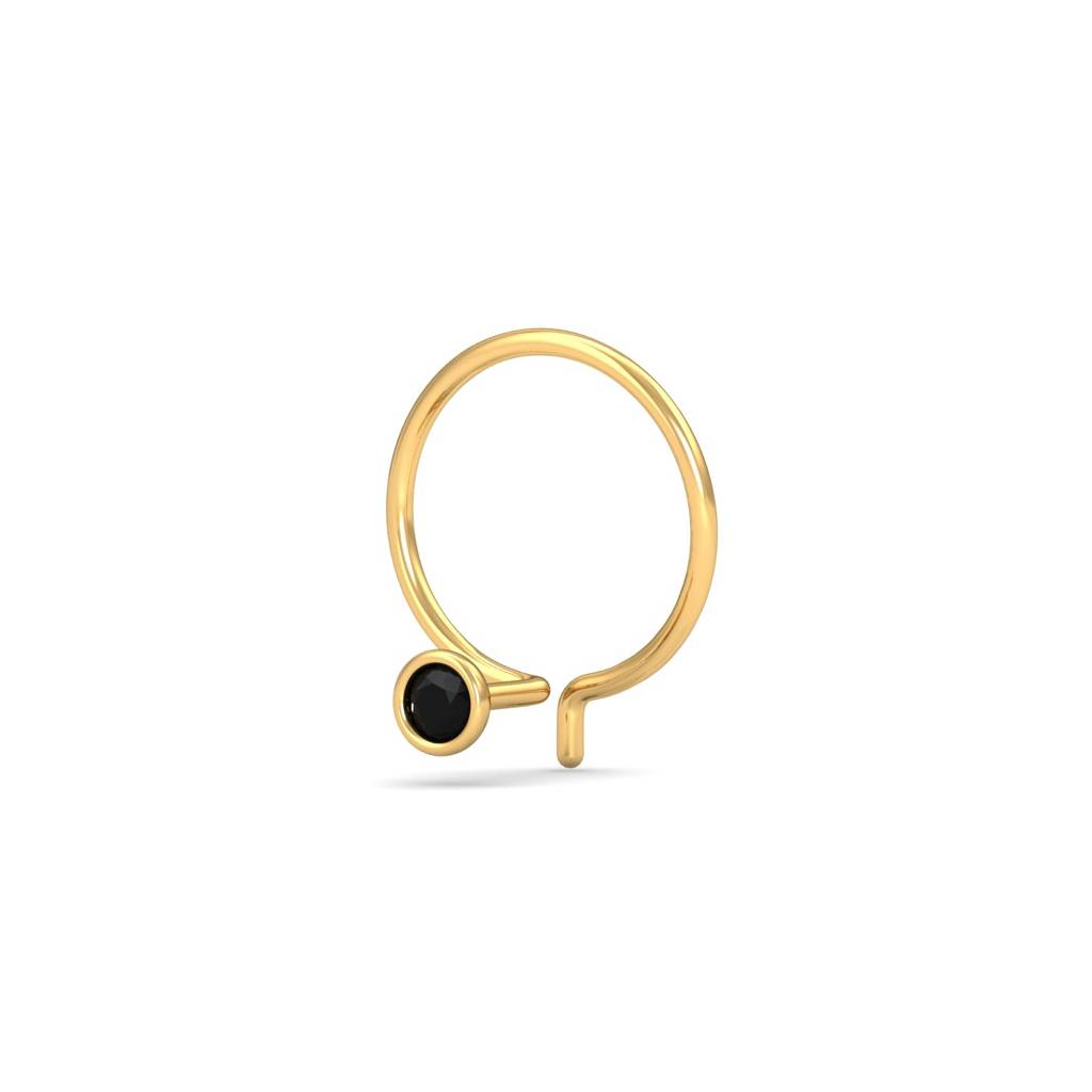 KuberBox 18K Yellow Gold Bezel Black Diamond Nose Pin