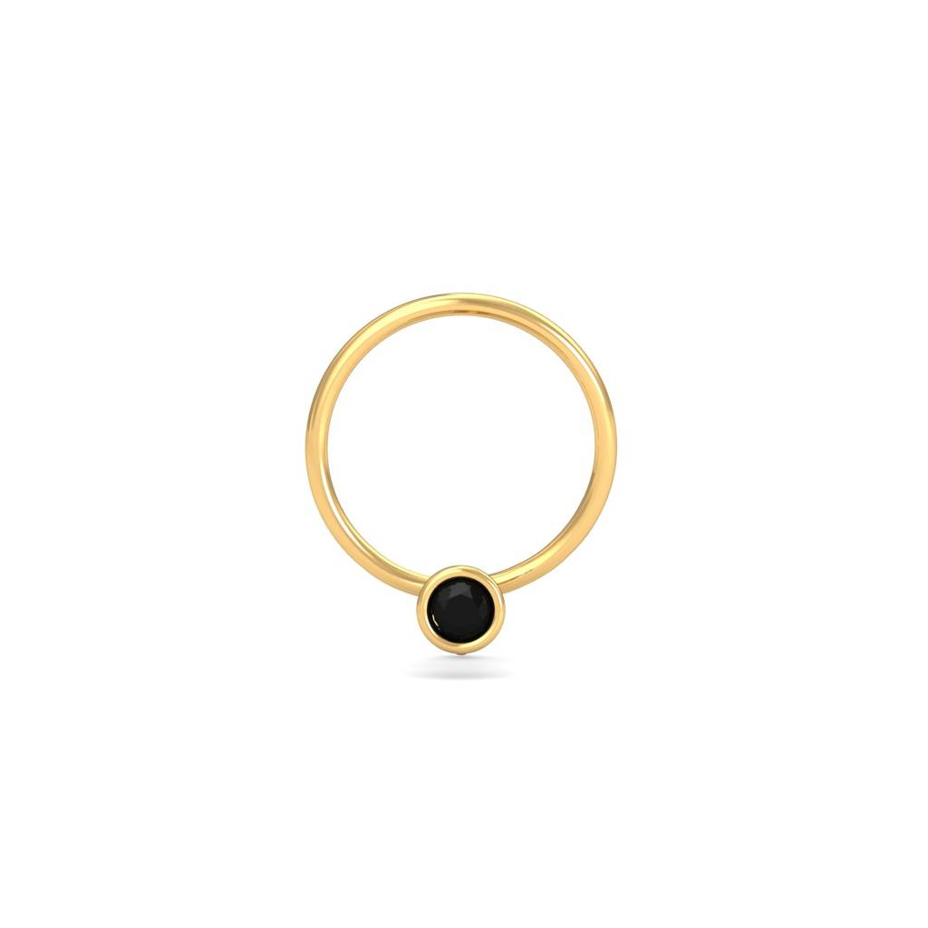 KuberBox 18K Yellow Gold Bezel Black Diamond Nose Pin