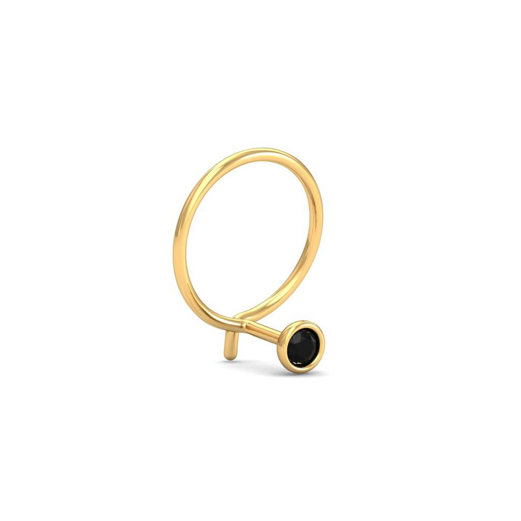 KuberBox 18K Yellow Gold Bezel Black Diamond Nose Pin