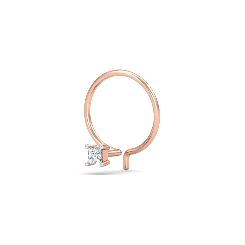KuberBox 18K Rose Gold Tiny Square Diamond Nose Wire
