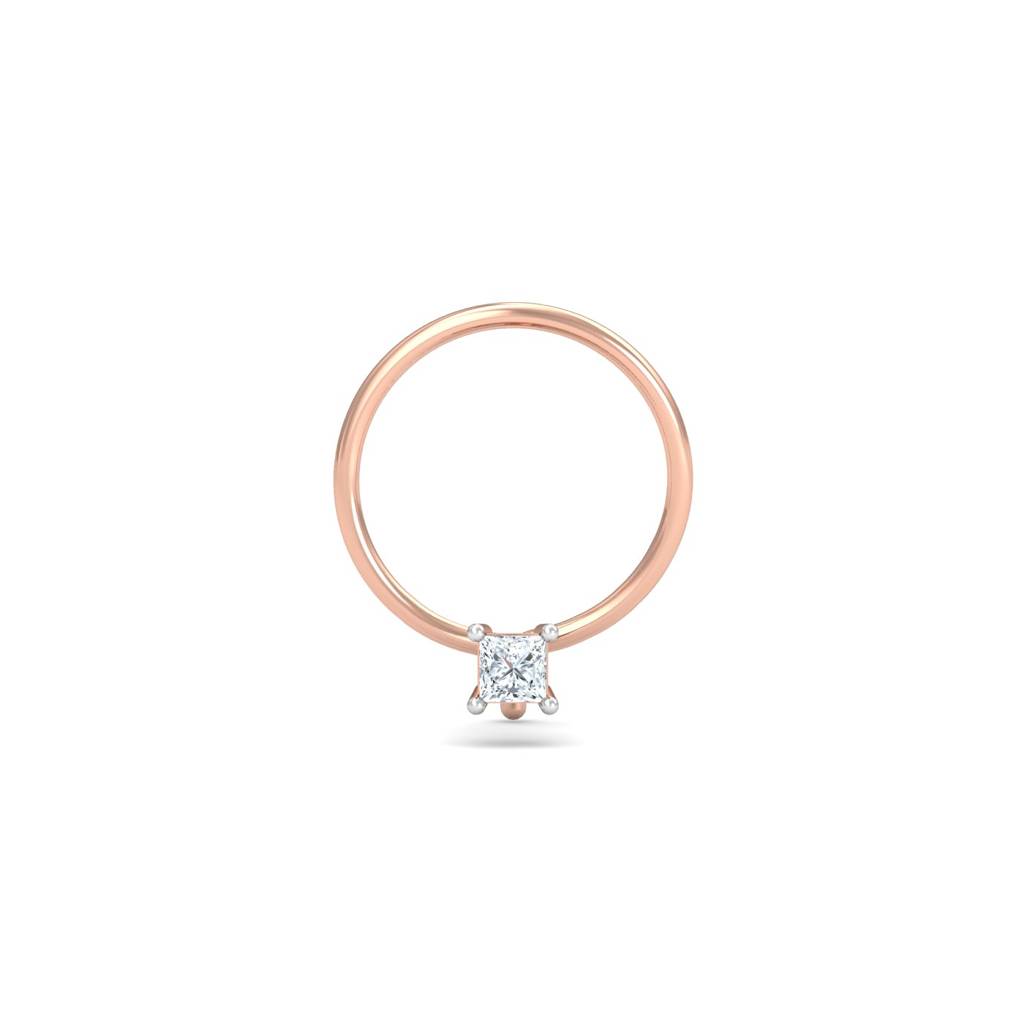 KuberBox 18K Rose Gold Tiny Square Diamond Nose Wire