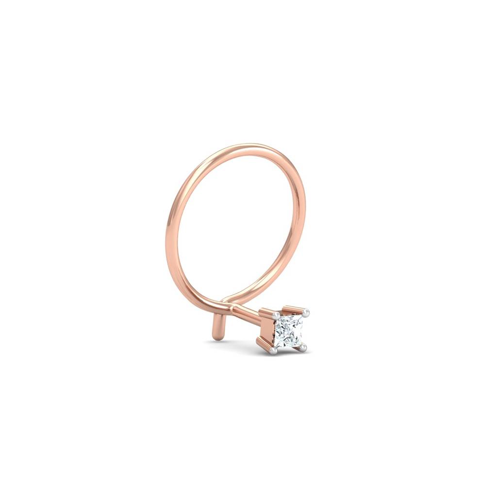 KuberBox 18K Rose Gold Tiny Square Diamond Nose Wire