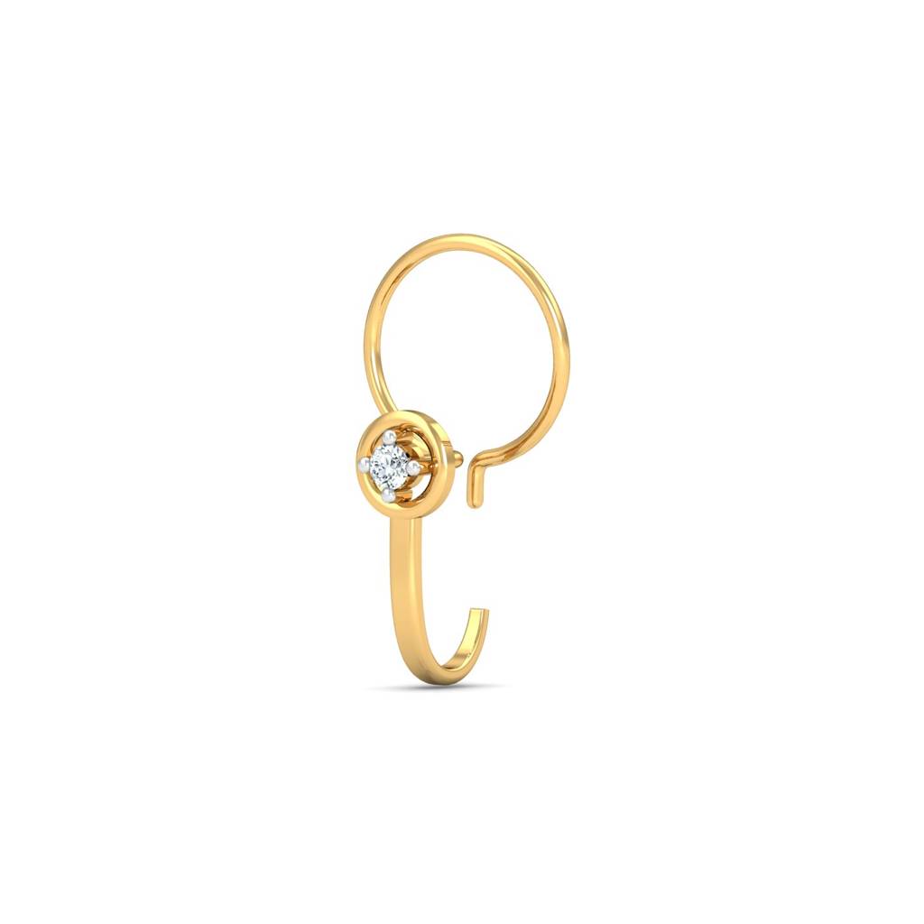 KuberBox 18K Yellow Gold Bling J-Shaped Nose Pin