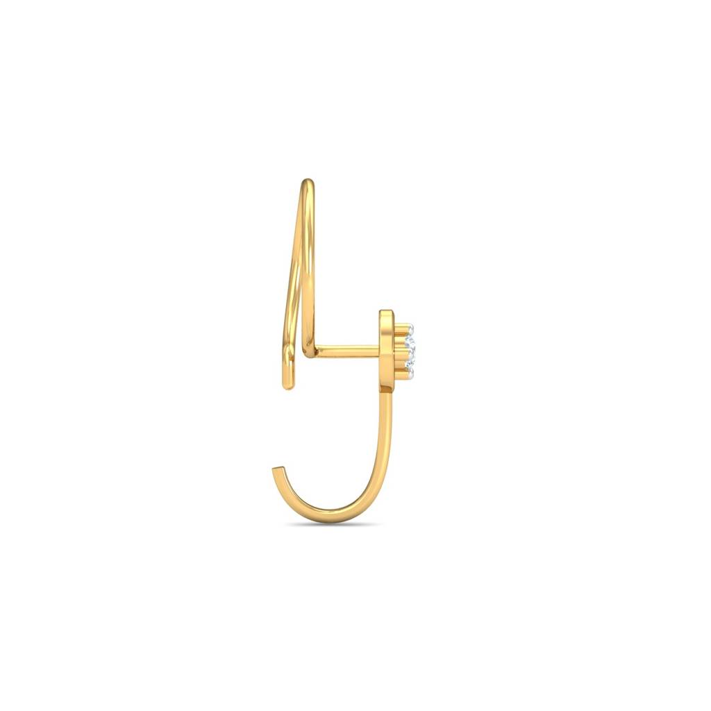 KuberBox 18K Yellow Gold Bling J-Shaped Nose Pin