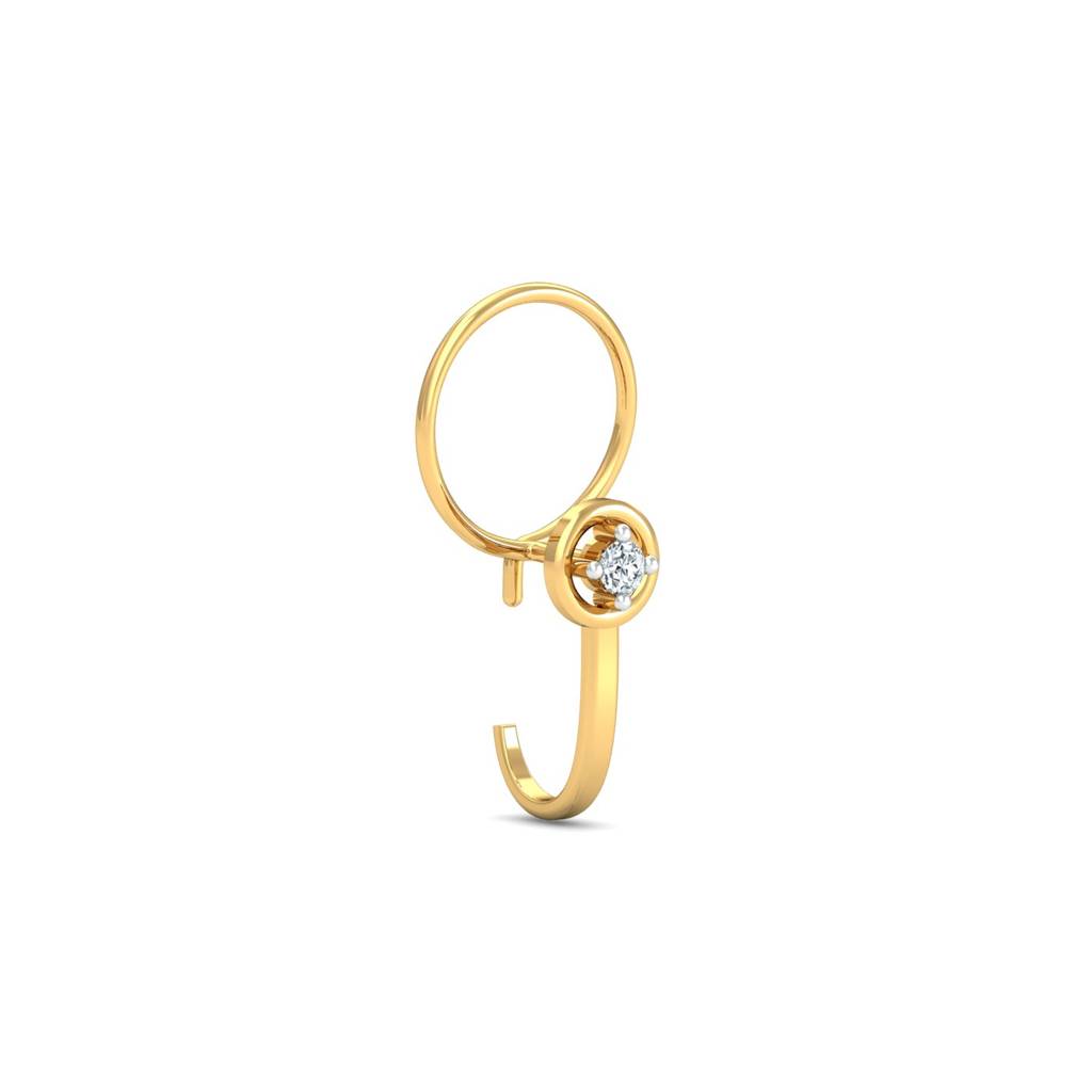 KuberBox 18K Yellow Gold Bling J-Shaped Nose Pin