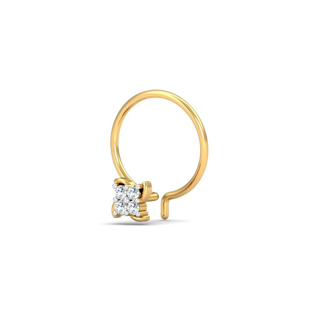 KuberBox 18K Yellow Gold Quartet Stud Nose Pin