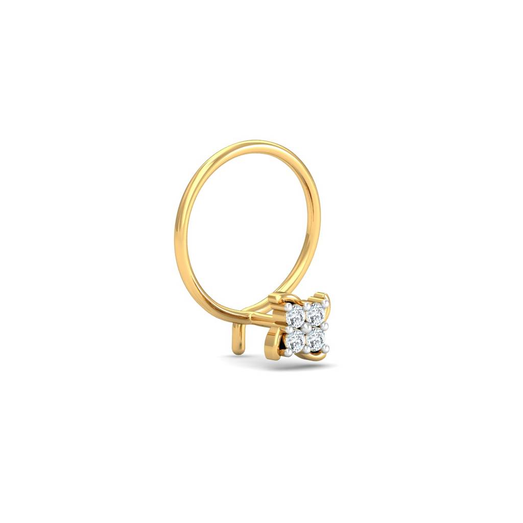 KuberBox 18K Yellow Gold Quartet Stud Nose Pin