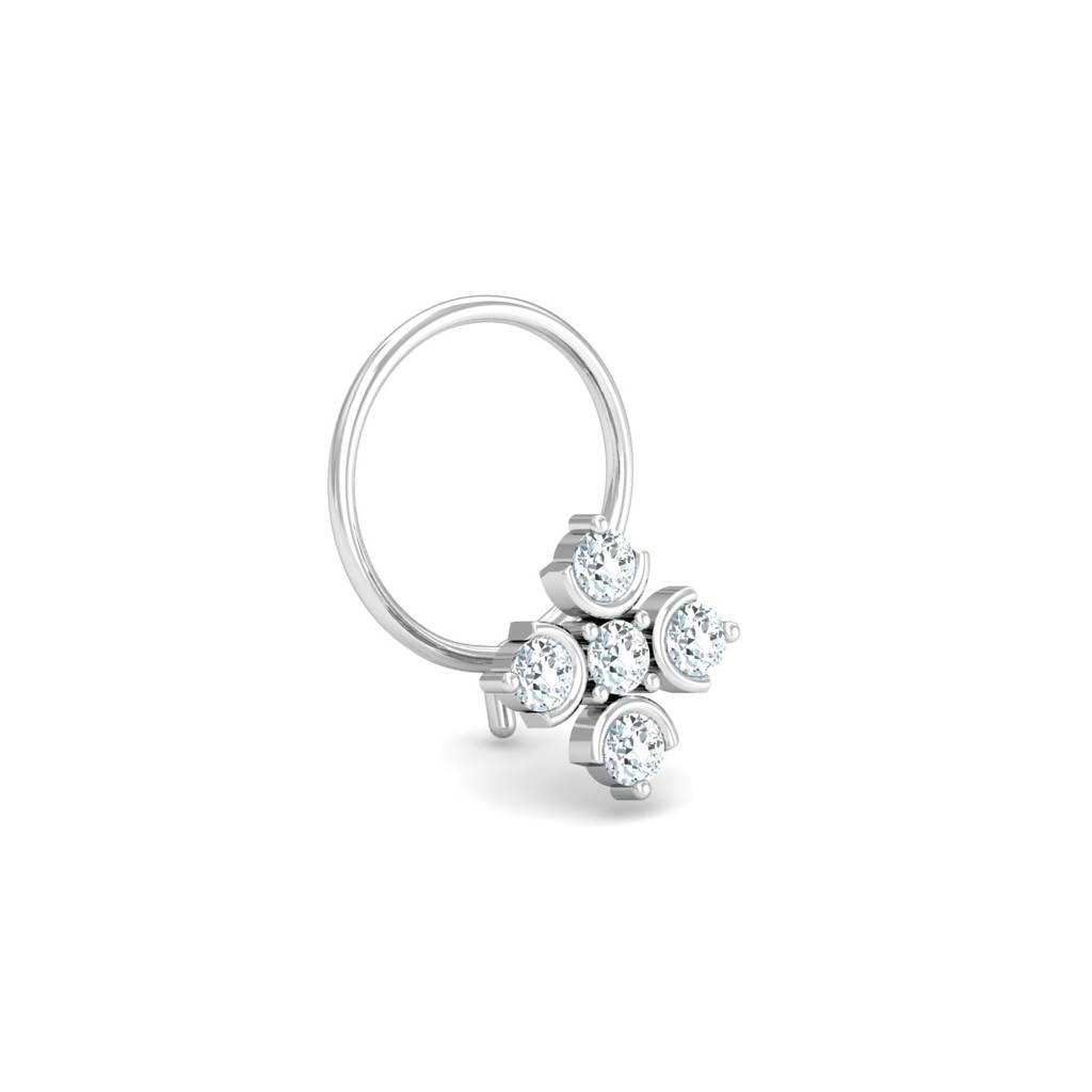 KuberBox 18K White Gold Cinque Nose Pin