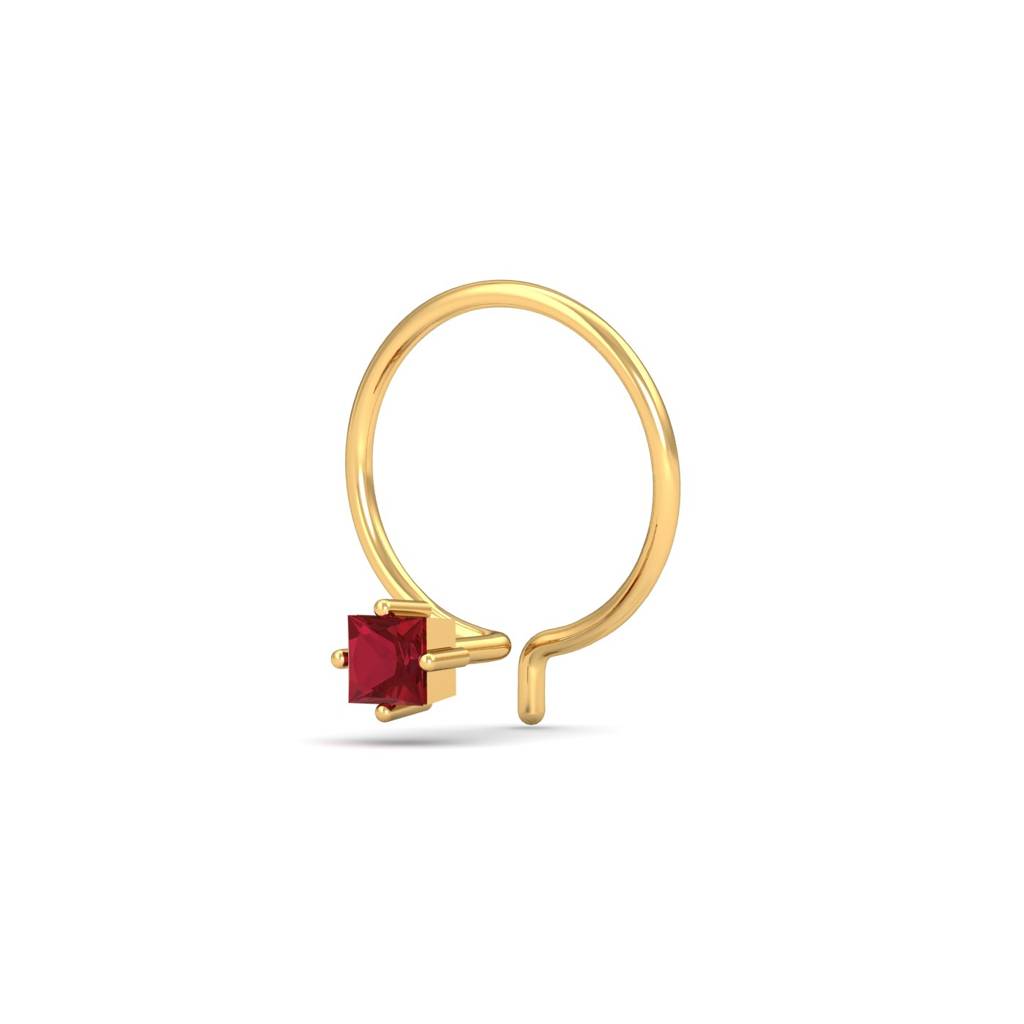 KuberBox 18K Yellow Gold 2.5 mm Square Ruby Nose Pin