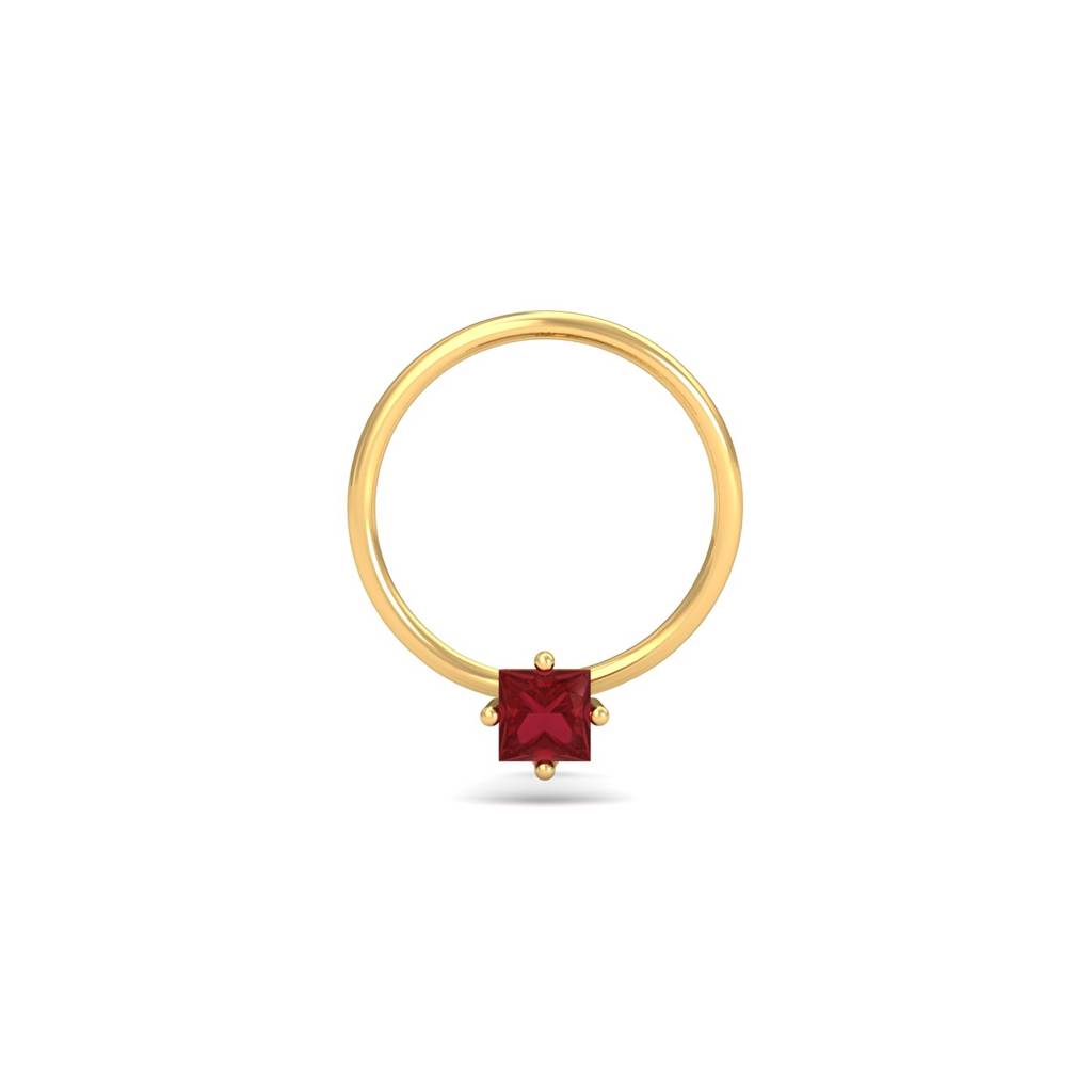 KuberBox 18K Yellow Gold 2.5 mm Square Ruby Nose Pin