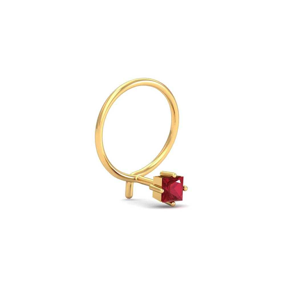 KuberBox 18K Yellow Gold 2.5 mm Square Ruby Nose Pin