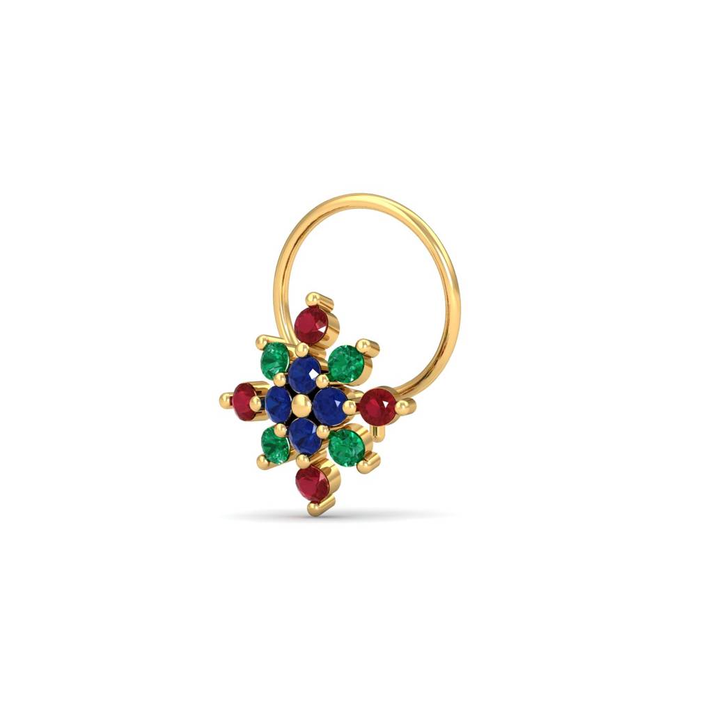 KuberBox 18K Yellow Gold Multi-Gems Nose Pin