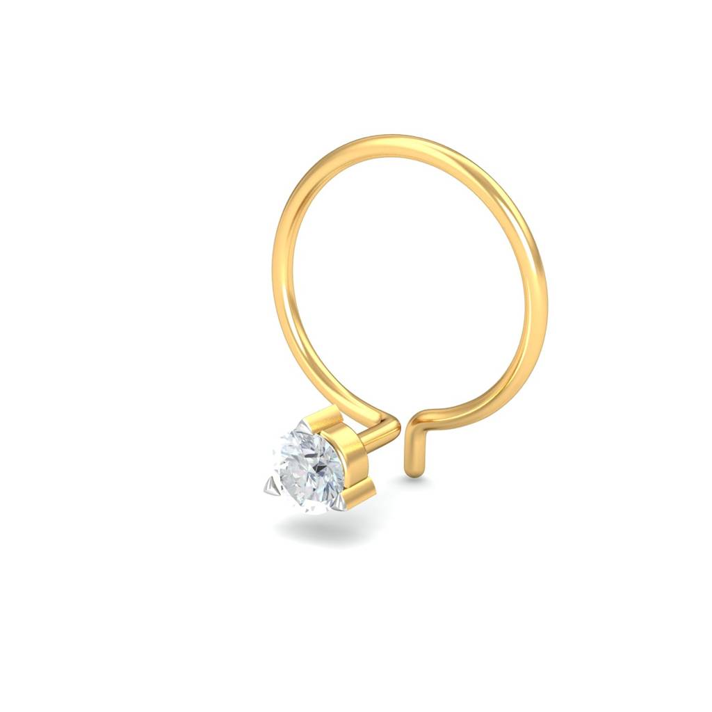 KuberBox 18K Yellow Gold 0.08 Carat 3 Prongs Nose Pin