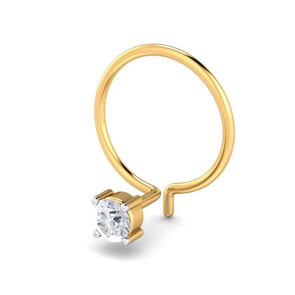 KuberBox 18K Yellow Gold 0.07 Carat 4 Prongs Nose Pin