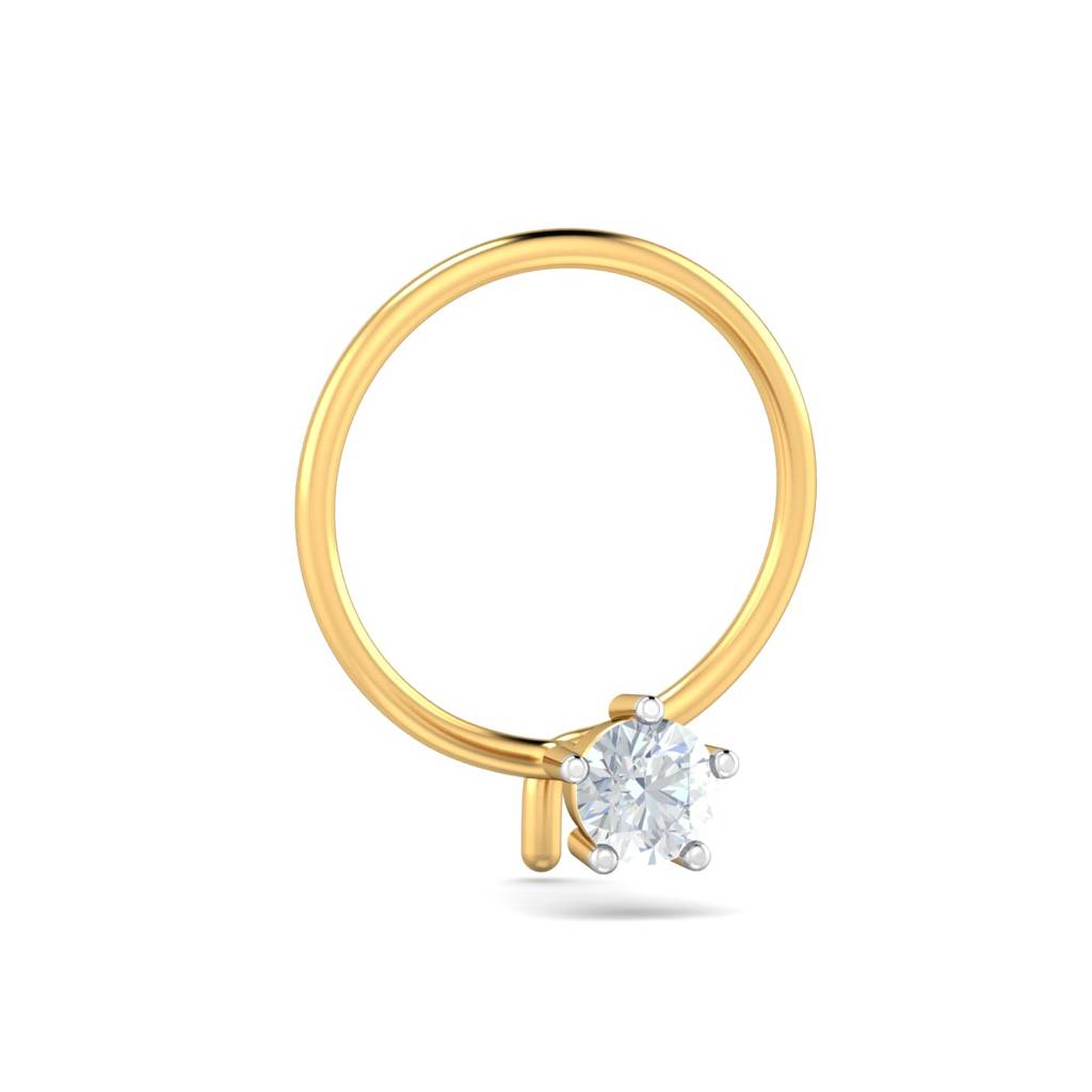KuberBox 18K Yellow Gold 0.06 Carat 5 Prongs Nose Pin