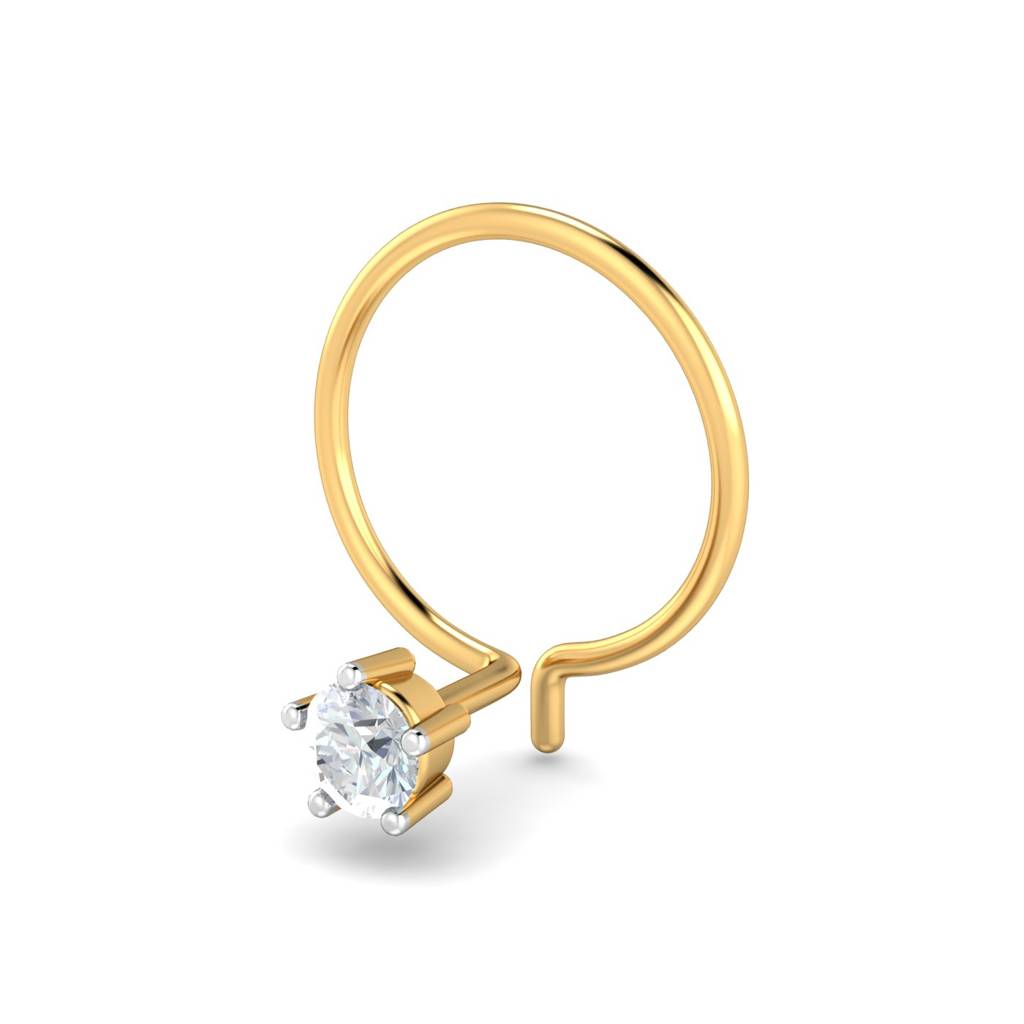 KuberBox 18K Yellow Gold 0.09 Carat 5 Prongs Nose Pin