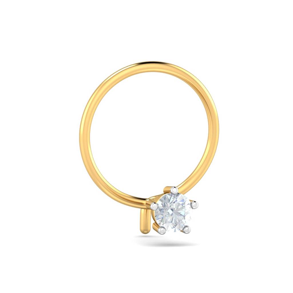 KuberBox 18K Yellow Gold 0.09 Carat 5 Prongs Nose Pin