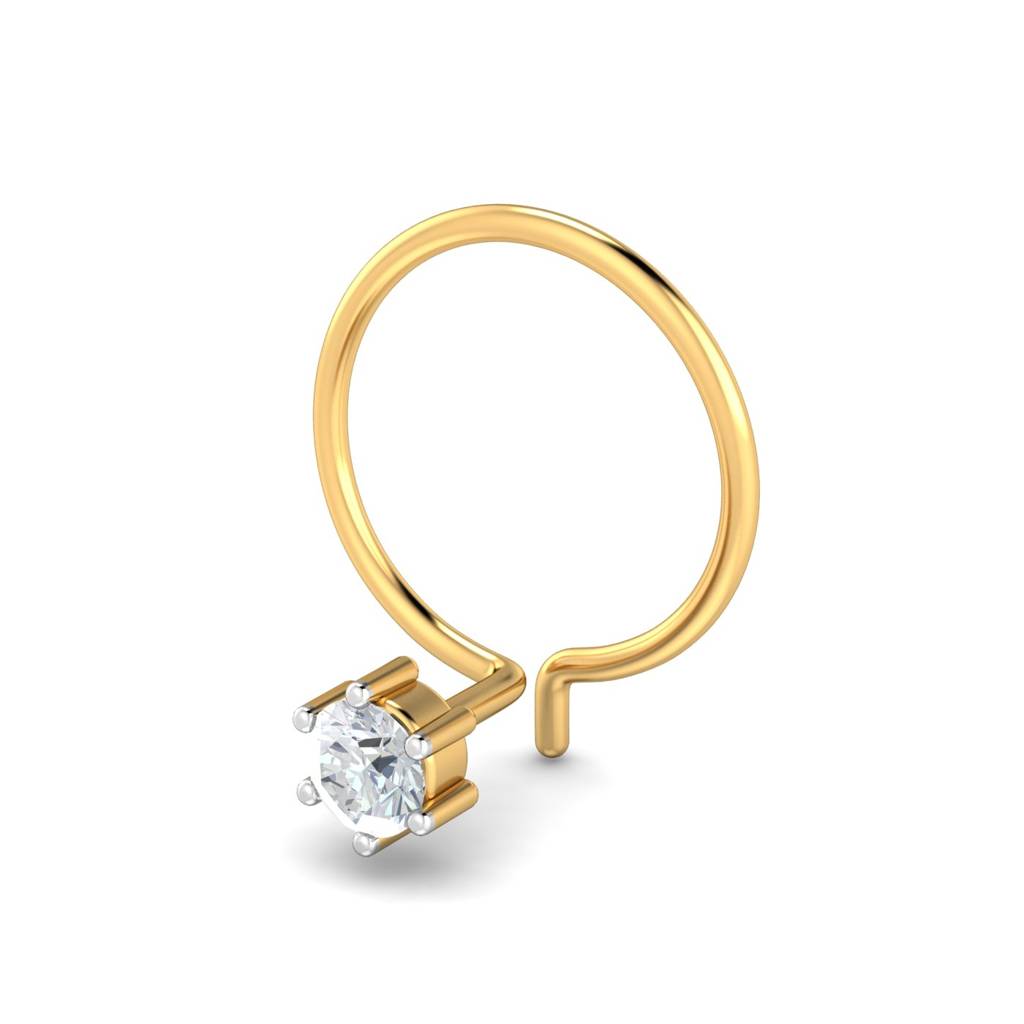 KuberBox 18K Yellow Gold 0.09 Carat 6 Prongs Nose Pin