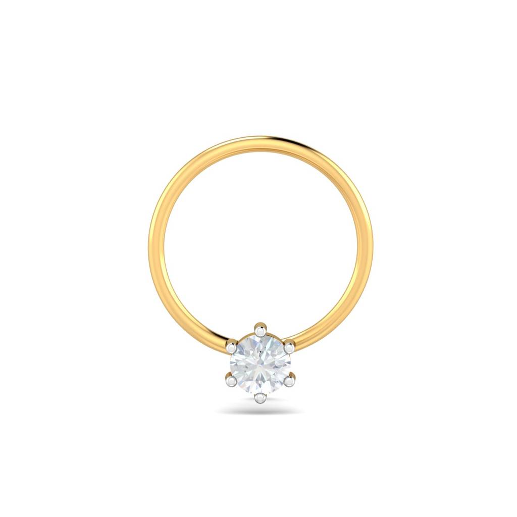 KuberBox 18K Yellow Gold 0.09 Carat 6 Prongs Nose Pin