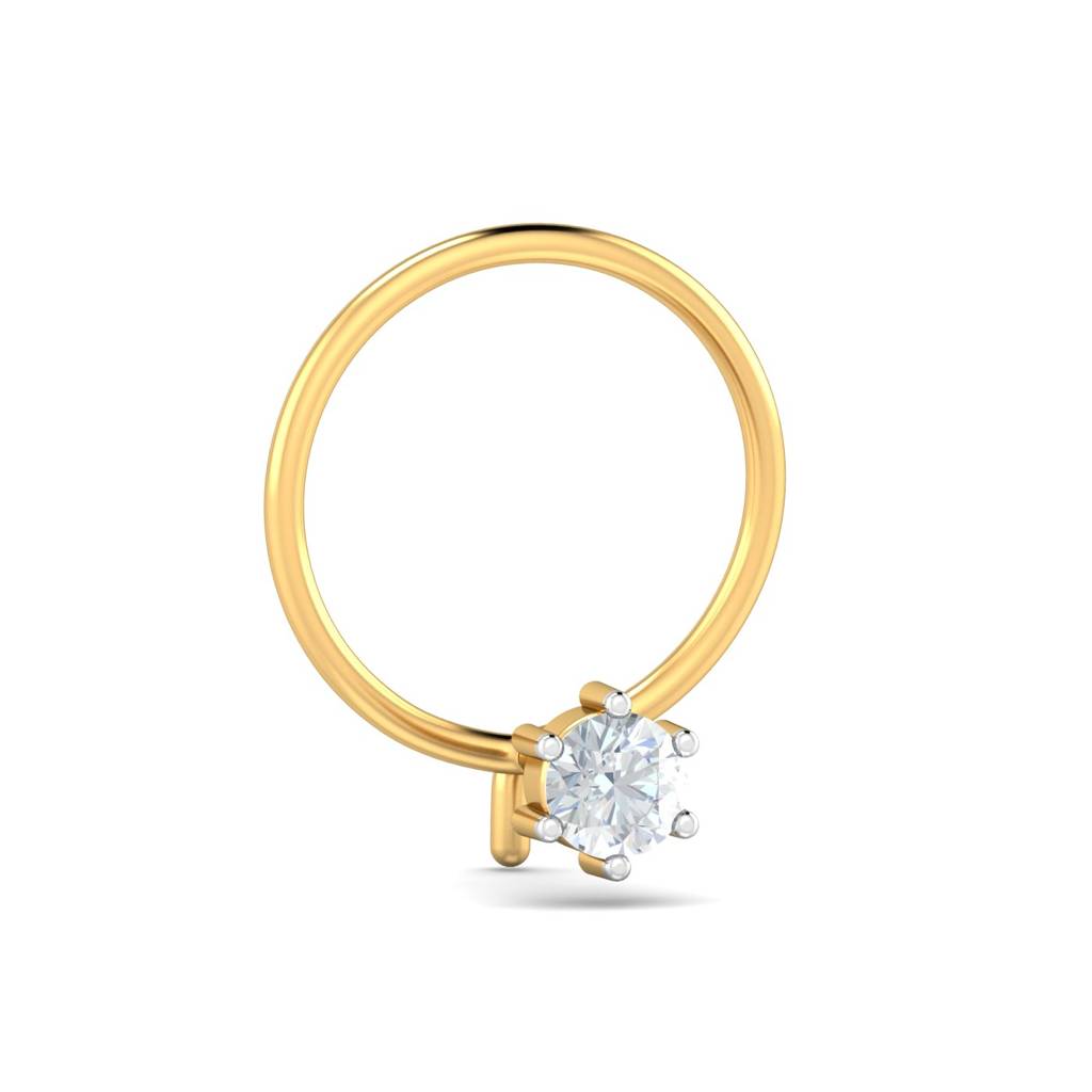 KuberBox 18K Yellow Gold 0.09 Carat 6 Prongs Nose Pin
