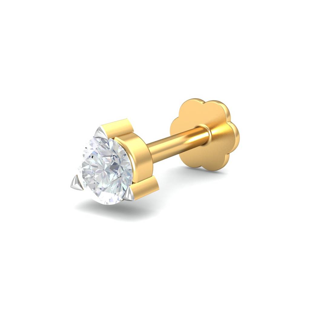 KuberBox 18K Yellow Gold 0.09 Carat 3 Prongs Screw Nose Pin