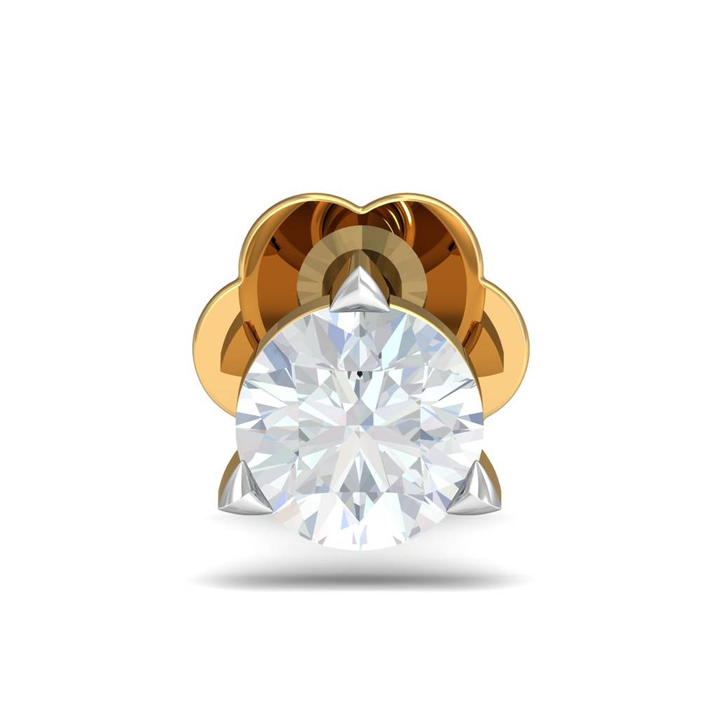 KuberBox 18K Yellow Gold 0.09 Carat 3 Prongs Screw Nose Pin