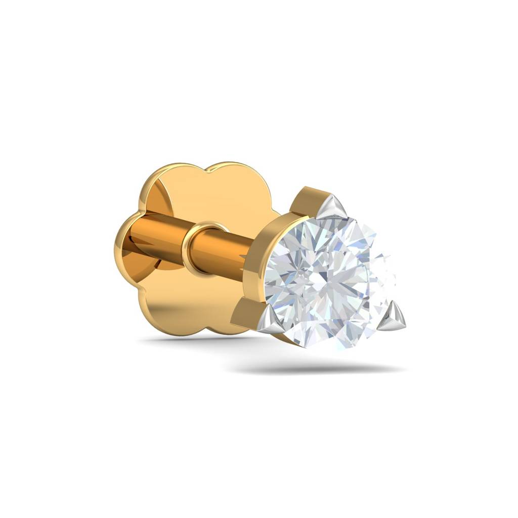 KuberBox 18K Yellow Gold 0.09 Carat 3 Prongs Screw Nose Pin