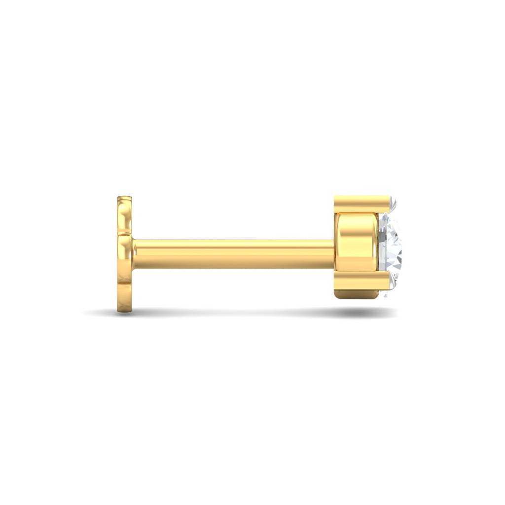 KuberBox 18K Yellow Gold 0.10 Carat 3 Prongs Screw Nose Pin