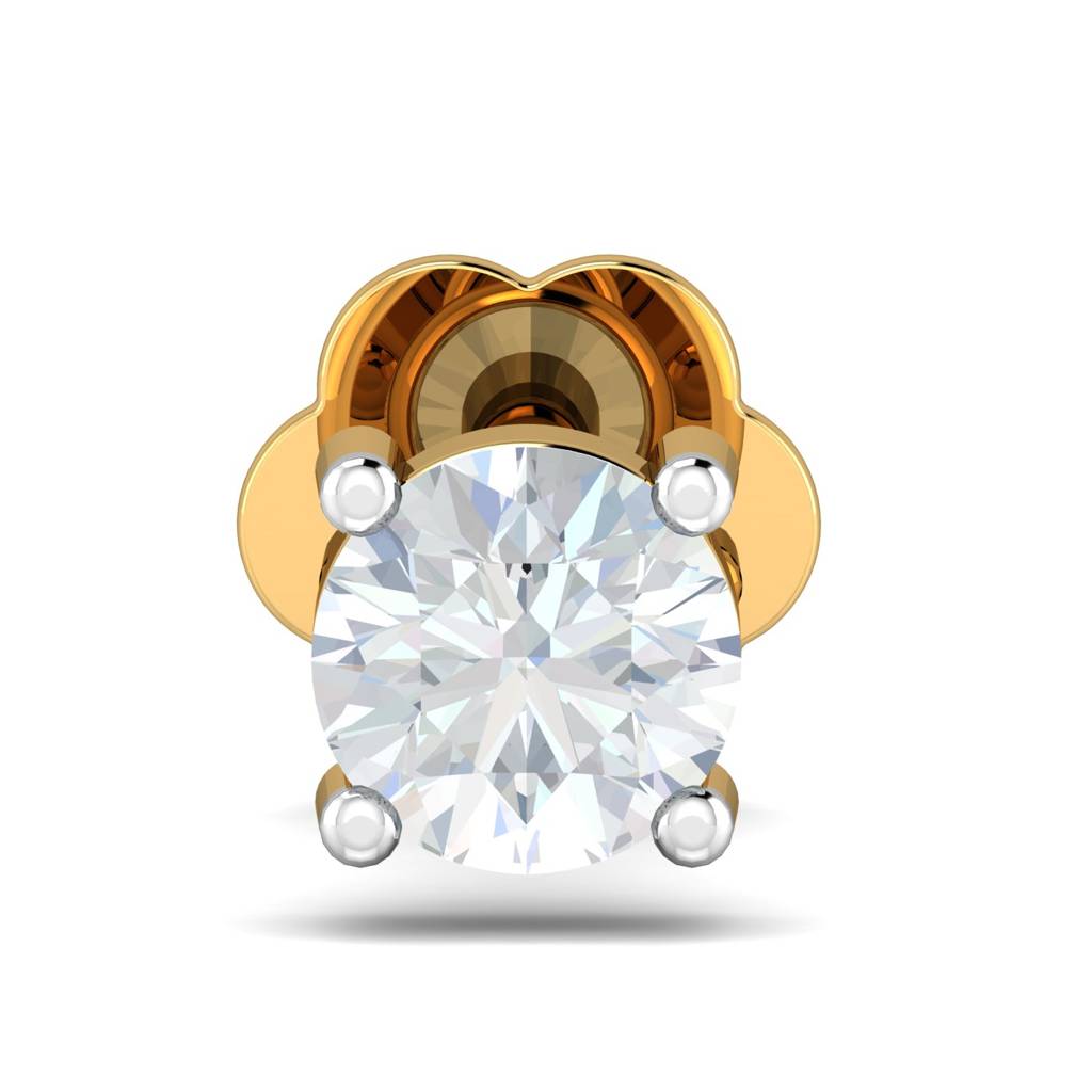 KuberBox 18K Yellow Gold 0.05 Carat 4 Prongs Screw Nose Pin