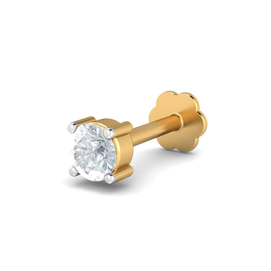 KuberBox 18K Yellow Gold 0.08 Carat 4 Prongs Screw Nose Pin