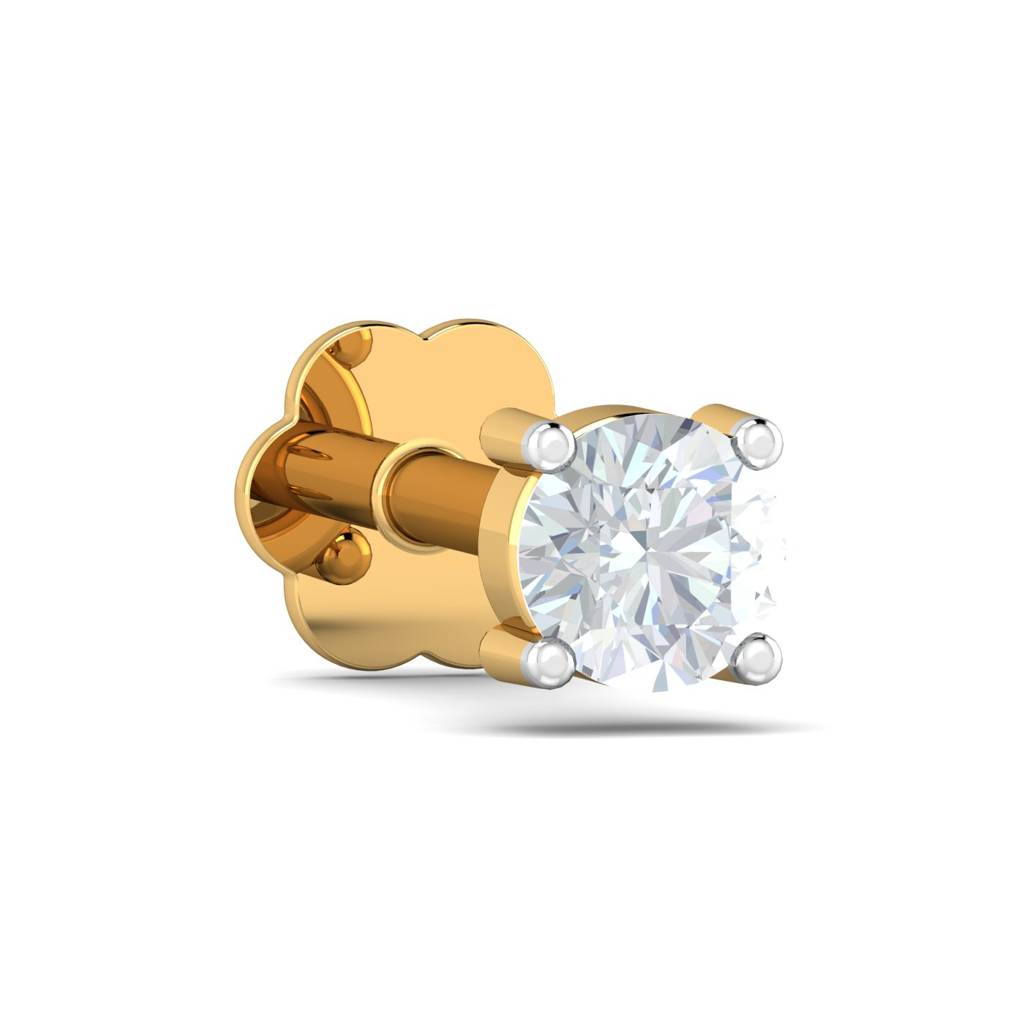 KuberBox 18K Yellow Gold 0.10 Carat 4 Prongs Screw Nose Pin