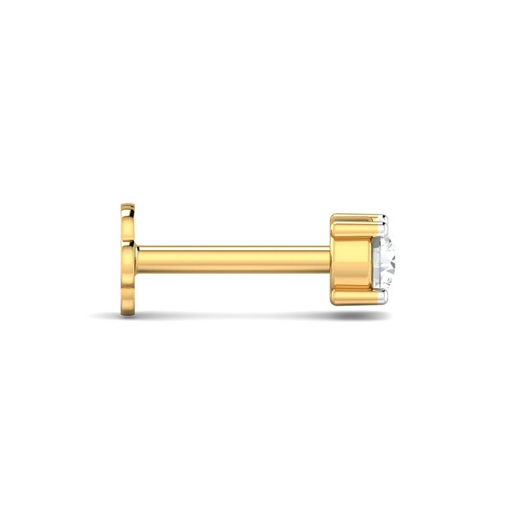 KuberBox 18K Yellow Gold 0.10 Carat 4 Prongs Screw Nose Pin