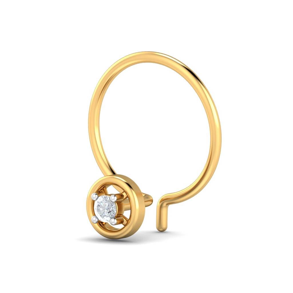 KuberBox 18K Yellow Gold Round 0.02 Carat Nose Pin
