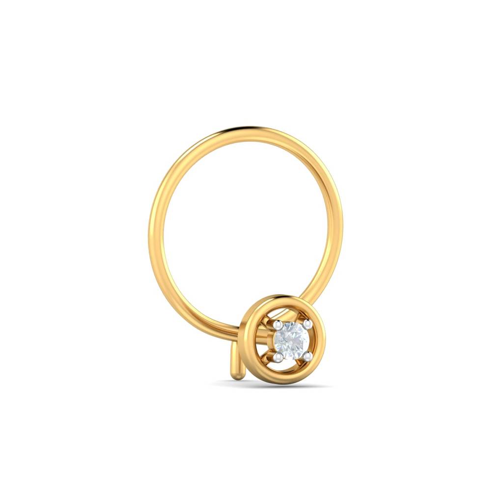 KuberBox 18K Yellow Gold Round 0.02 Carat Nose Pin