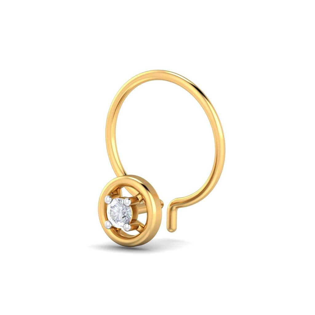 KuberBox 18K Yellow Gold Round 0.04 Carat Nose Pin