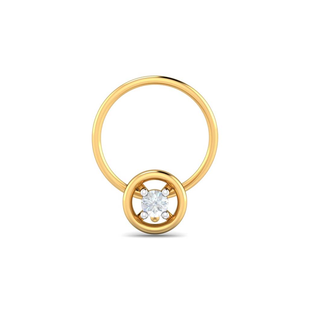 KuberBox 18K Yellow Gold Round 0.04 Carat Nose Pin